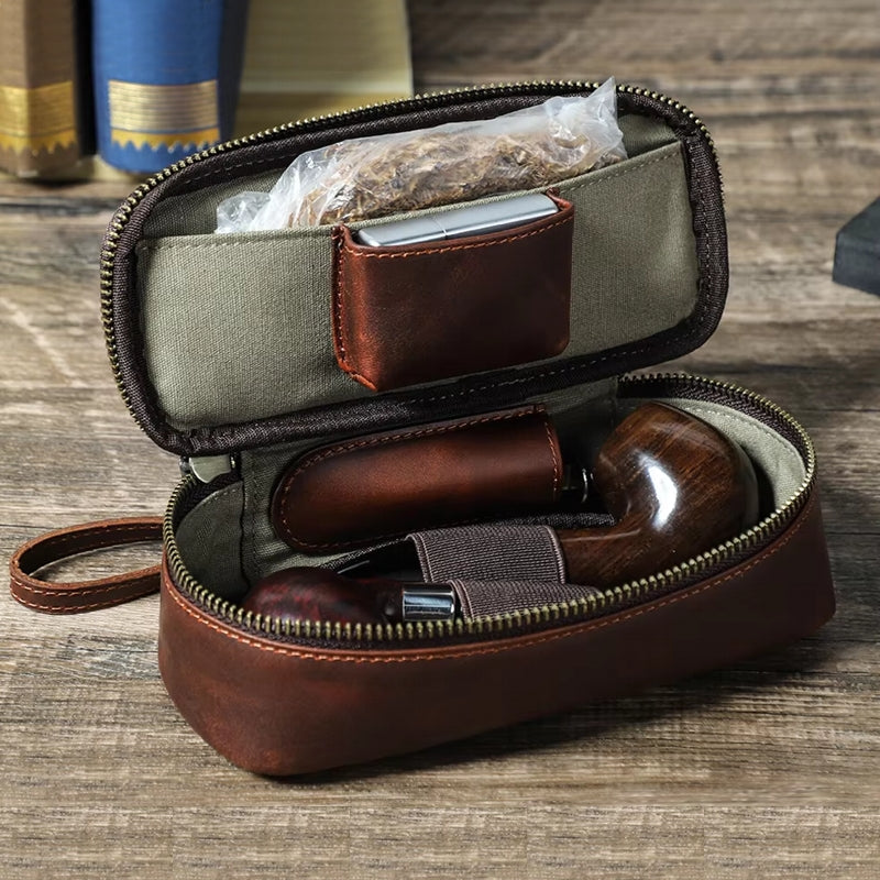 Portable Herb Smoke Pipe Case Leather Bag Men Bags - Tophatter Daily Deals