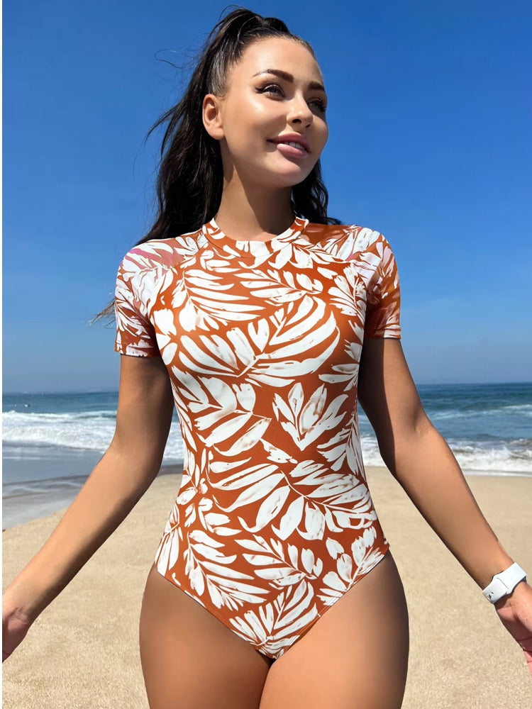 Short Sleeve One Piece Swimsuit Sports Bathing Swimwear - Tophatter Daily Deals