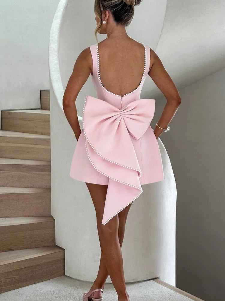 Pearl Bowknot Backless Sexy Mini Dress Mini Dresses - Tophatter Daily Deals