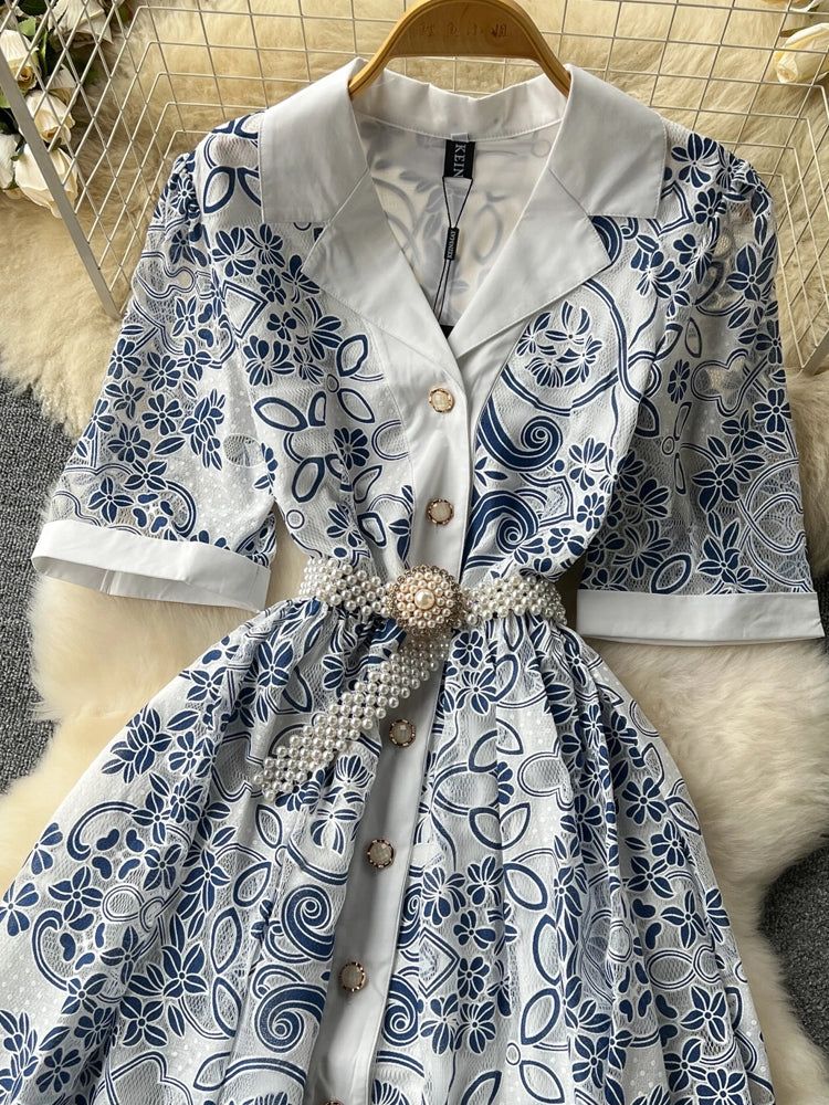 Paisley Pattern Pleated Long Robes Beautiful Dress Blue Maxi Dresses - Tophatter Daily Deals