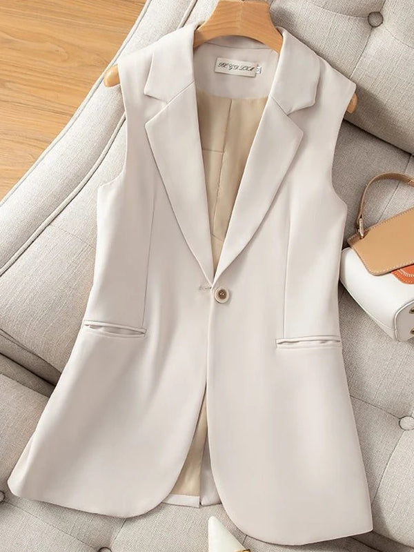 Women's Vest Jacket Sleeveless Blazer Beige Coats & Jackets - Tophatter Daily Deals
