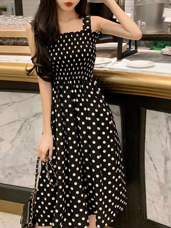 Polka Dot Shoulder Sexy Dresses Midi Dresses - Tophatter Daily Deals