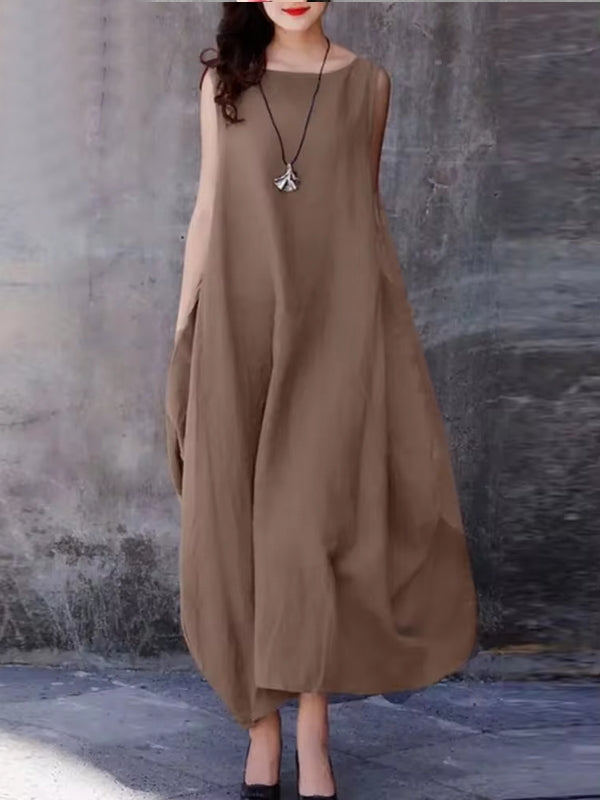 Casual Loose Solid Cotton Maxi Dresses Sleeveless Dresses - Tophatter Daily Deals