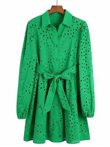 Green Lace Blouse Top With Lining Hollow Blouses - Tophatter Daily Deals
