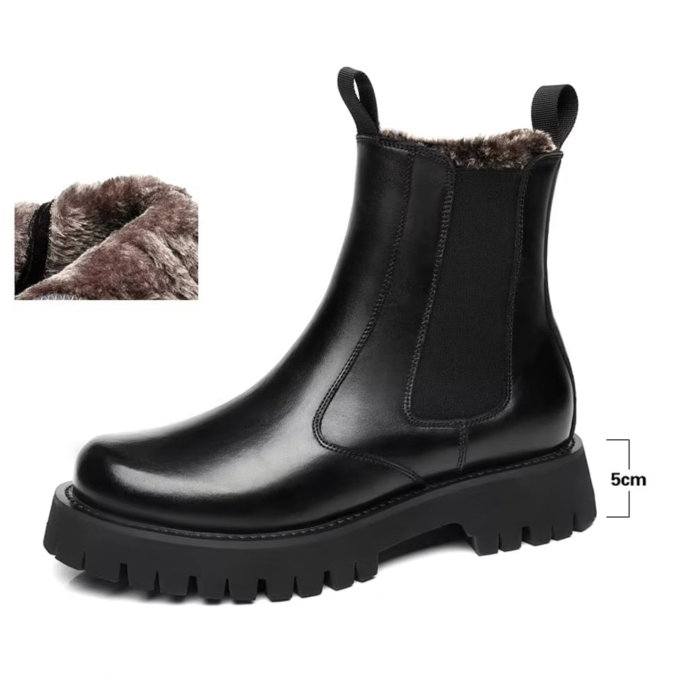 Men Chelsea Rubber Boot Inner Increased Lifted Boots 5cm Winter Fur Boots - Tophatter Daily Deals