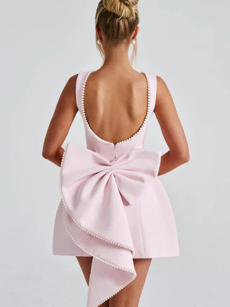 Pearl Bowknot Backless Sexy Mini Dress Mini Dresses - Tophatter Daily Deals