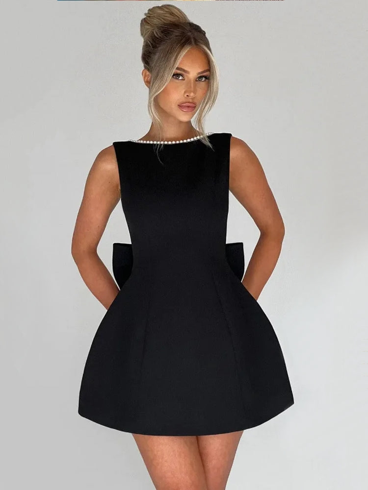 Pearl Bowknot Backless Sexy Mini Dress Mini Dresses - Tophatter Daily Deals