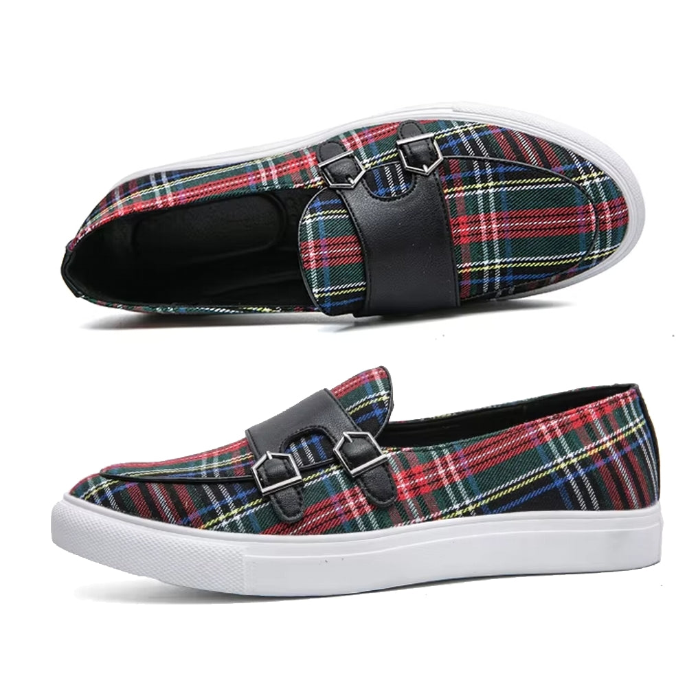 Classic Canvas Plaid Loafers For Men Red Loafers - Tophatter Daily Deals