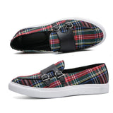 Classic Canvas Plaid Loafers For Men Red Loafers - Tophatter Daily Deals
