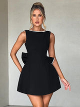 Pearl Bowknot Backless Sexy Mini Dress Black Mini Dresses - Tophatter Daily Deals