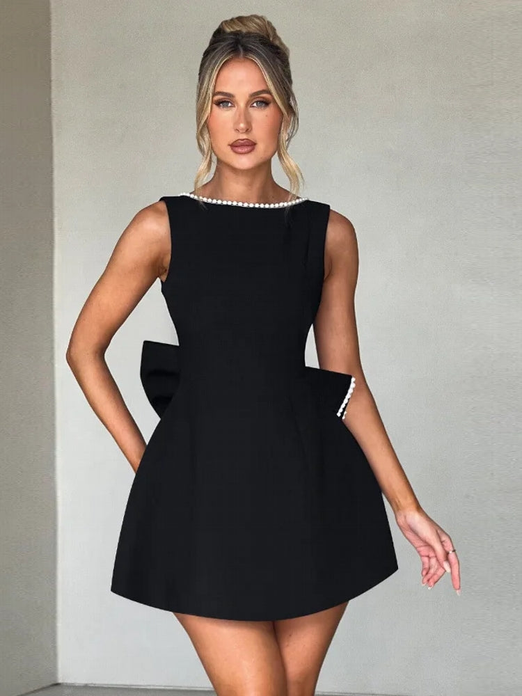 Pearl Bowknot Backless Sexy Mini Dress Black Mini Dresses - Tophatter Daily Deals