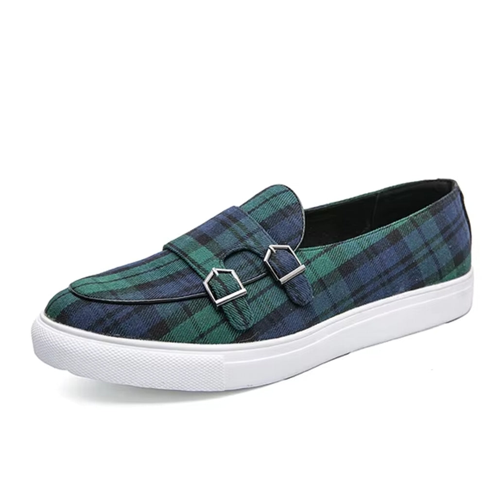 Classic Canvas Plaid Loafers For Men Green Loafers - Tophatter Daily Deals