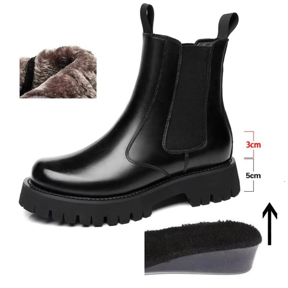 Men Chelsea Rubber Boot Inner Increased Lifted Boots 8cm Winter Fur Boots - Tophatter Daily Deals