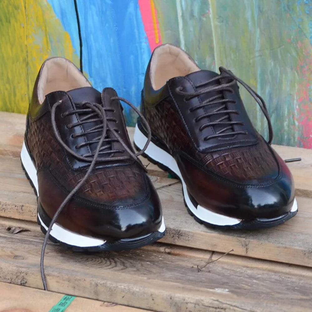 Sport Sneakers Men Leather Business Casual Shoes Brown Men Shoes - Tophatter Daily Deals