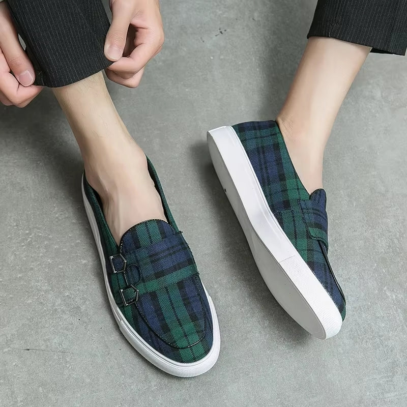 Classic Canvas Plaid Loafers For Men Loafers - Tophatter Daily Deals