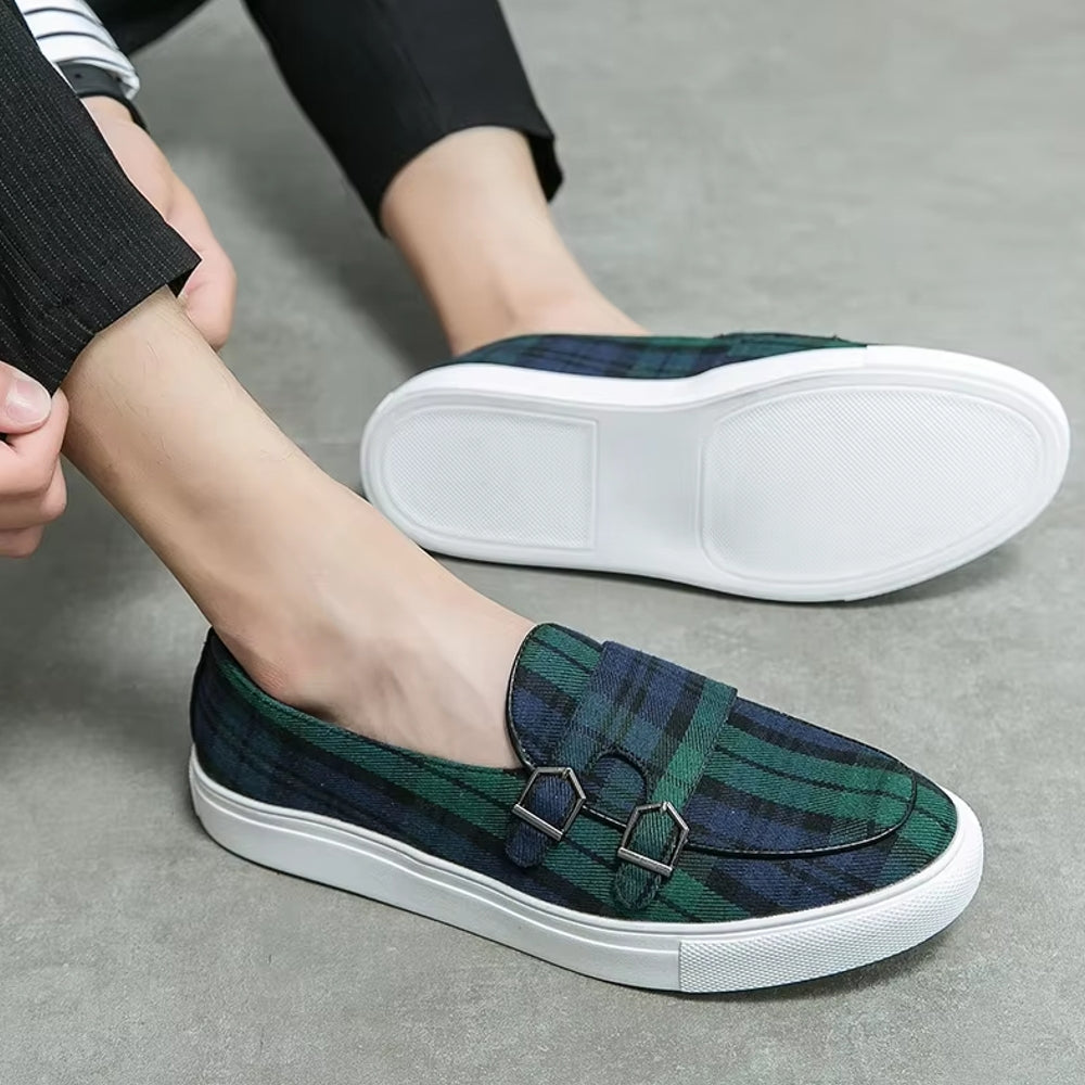 Classic Canvas Plaid Loafers For Men Loafers - Tophatter Daily Deals