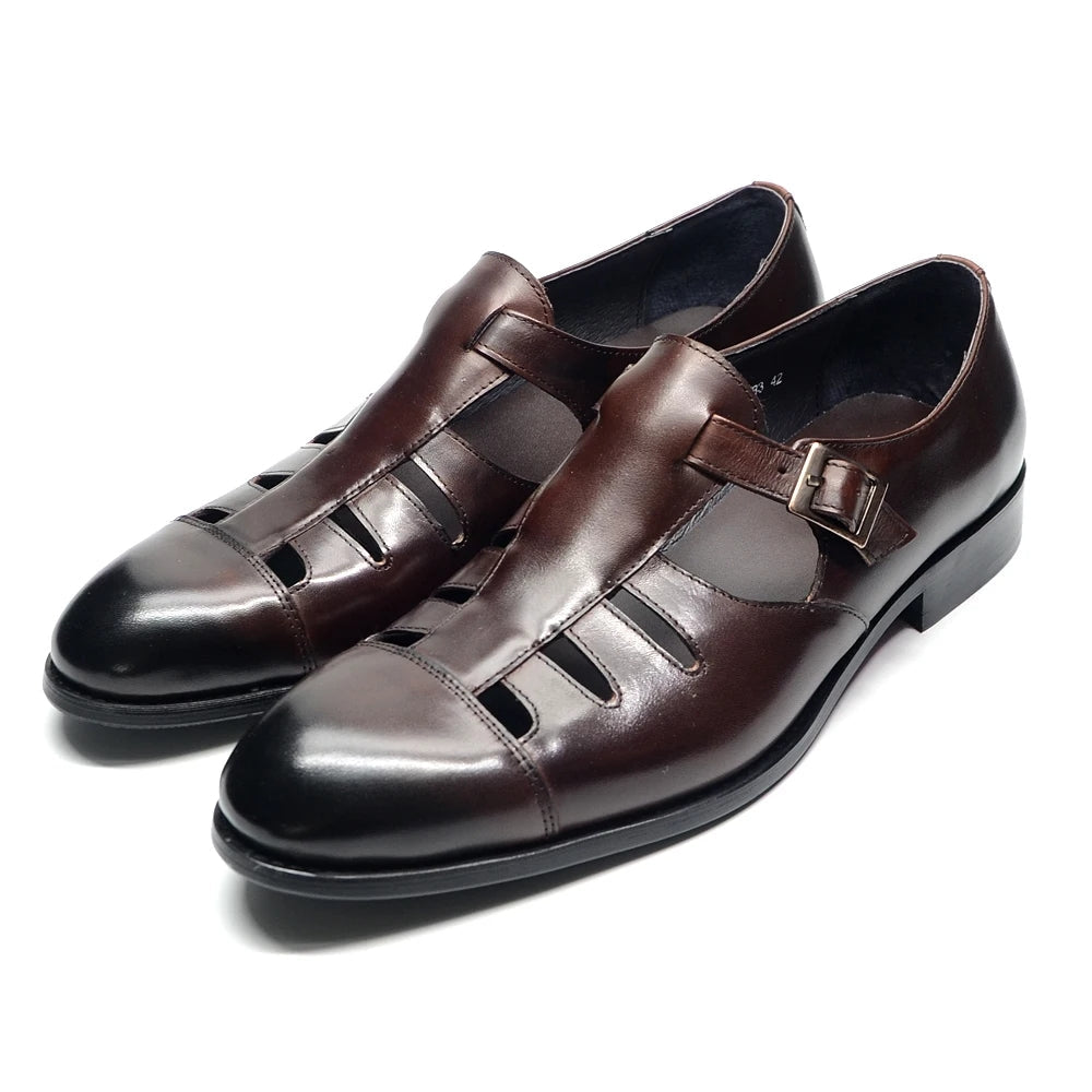 Men Genuine Leather Lace-up Oxford Dress Shoes Brown Men Dresses Shoes - Tophatter Daily Deals