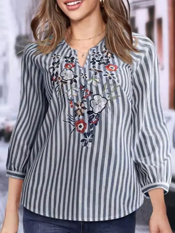 Bohemian Striped Shirt Work Tops Blouse Blouses - Tophatter Daily Deals