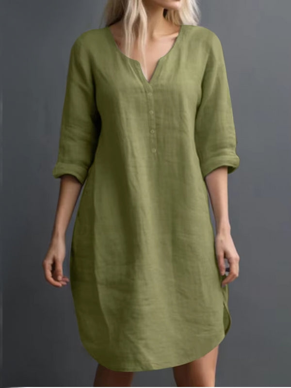 Casual V-Neck Women Shirt Dress Midi Dresses - Tophatter Daily Deals