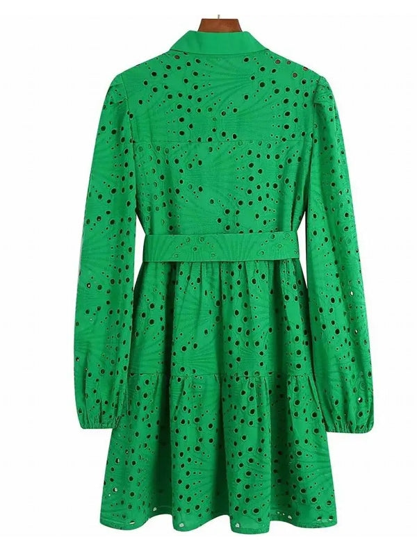 Green Lace Blouse Top With Lining Hollow Blouses - Tophatter Daily Deals