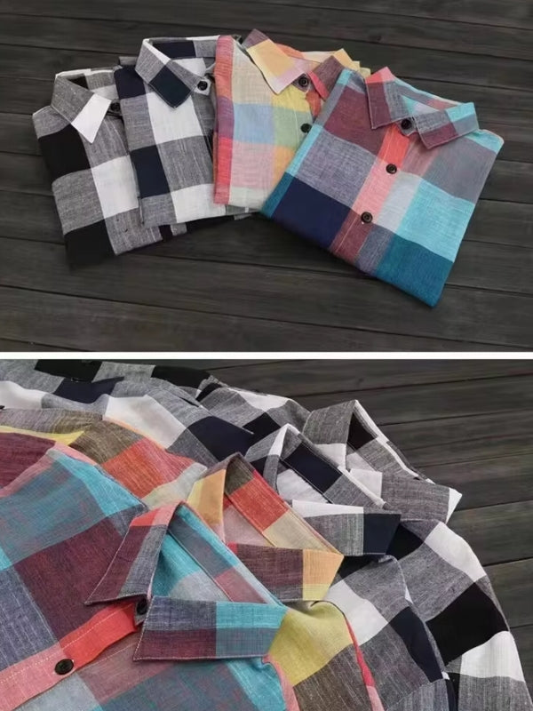 Women's Plaid Cotton Shirt Blouses - Tophatter Daily Deals