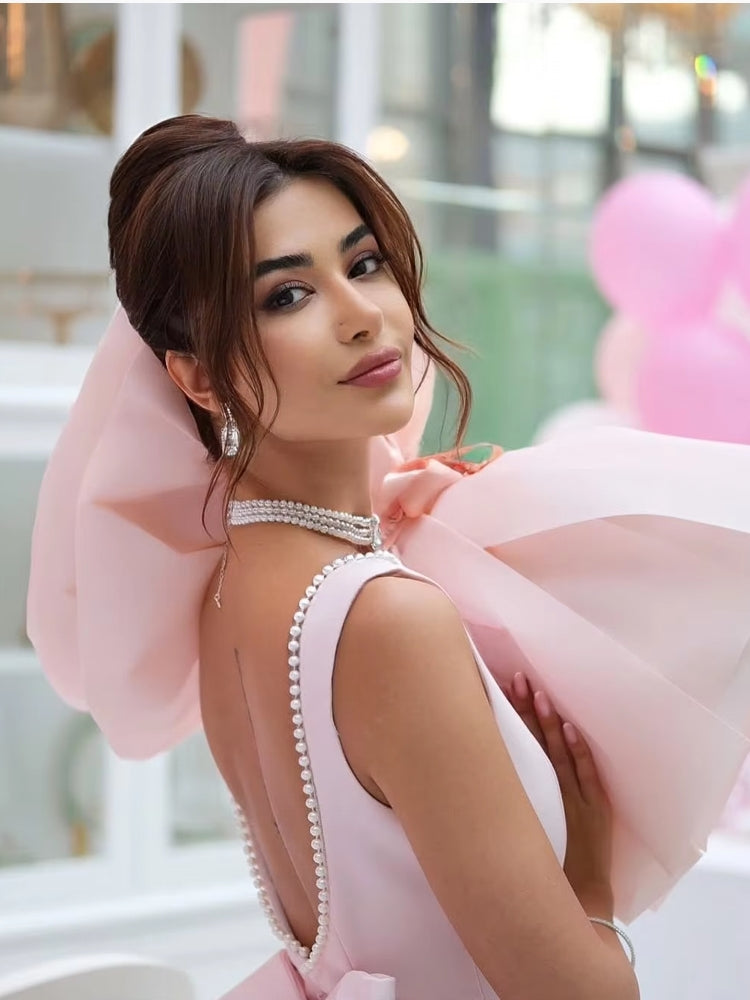 Pearl Bowknot Backless Sexy Mini Dress Pink Mini Dresses - Tophatter Daily Deals