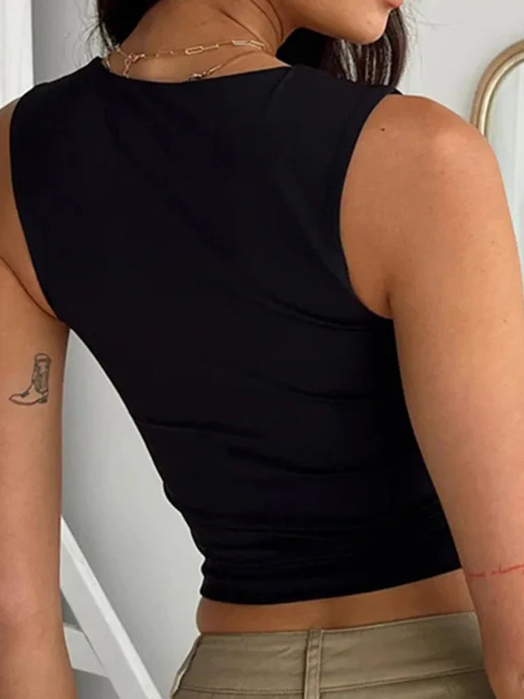 Summer Sexy Sleeveless Collar Crop Top Blouses - Tophatter Daily Deals