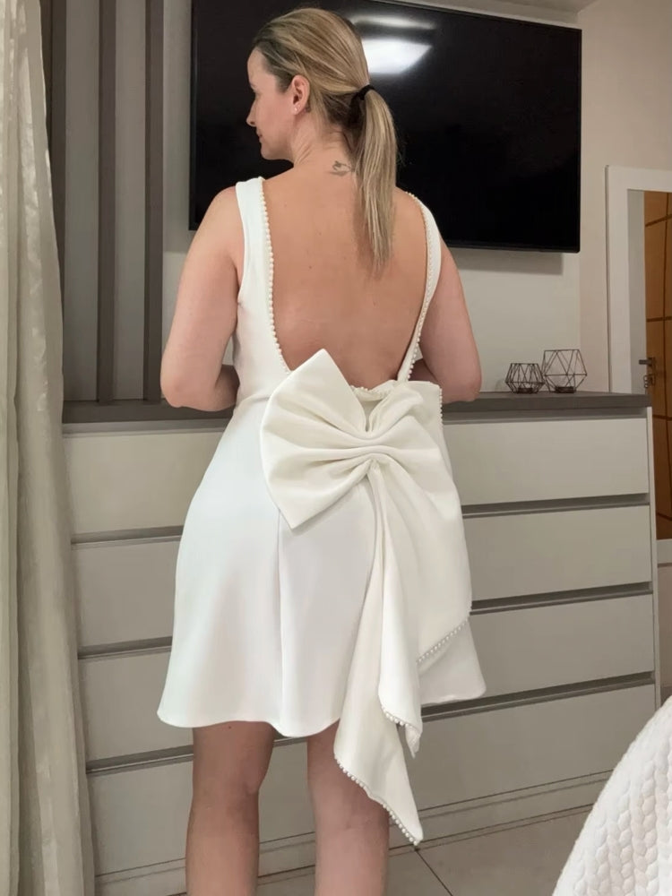 Pearl Bowknot Backless Sexy Mini Dress Mini Dresses - Tophatter Daily Deals