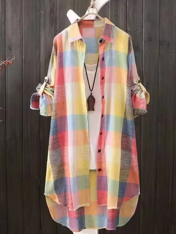 Women's Plaid Cotton Shirt Multicolor Blouses - Tophatter Daily Deals