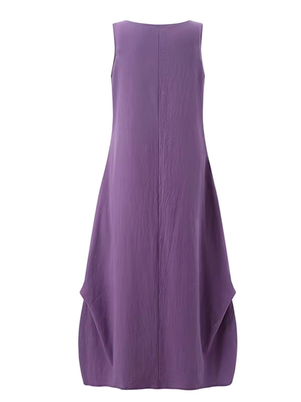 Casual Loose Solid Cotton Maxi Dresses Sleeveless Dresses - Tophatter Daily Deals