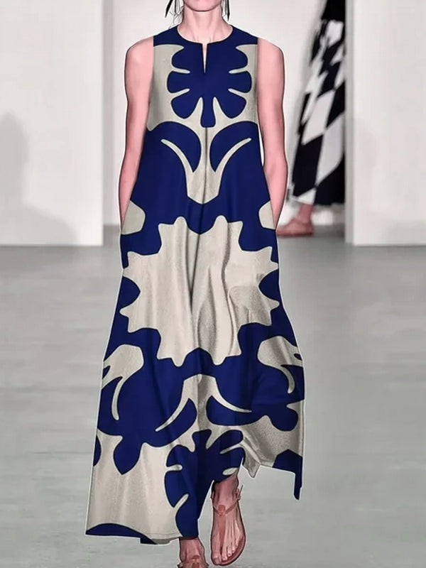 Abstract Print Sleeveless Maxi Dress Blue Maxi Dresses - Tophatter Daily Deals