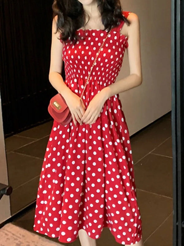 Polka Dot Shoulder Sexy Dresses Midi Dresses - Tophatter Daily Deals