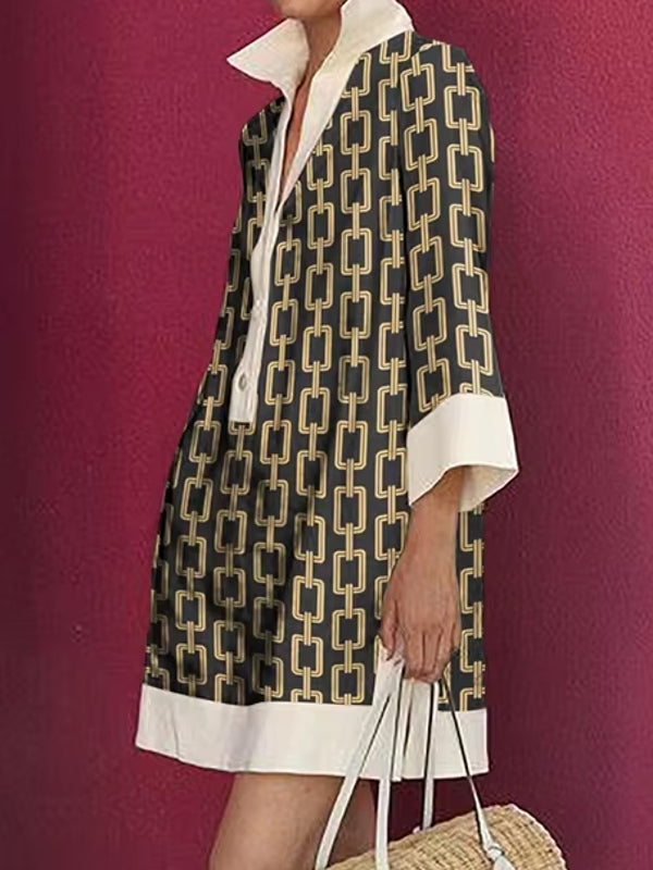Lapel Collar Long Sleeves A-line Party Dresses XXL Mini Dresses - Tophatter Daily Deals