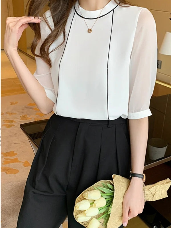 Blue Chiffon Blouse Shirt Blouses - Tophatter Daily Deals
