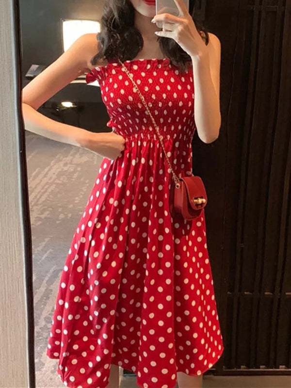 Polka Dot Shoulder Sexy Dresses Midi Dresses - Tophatter Daily Deals