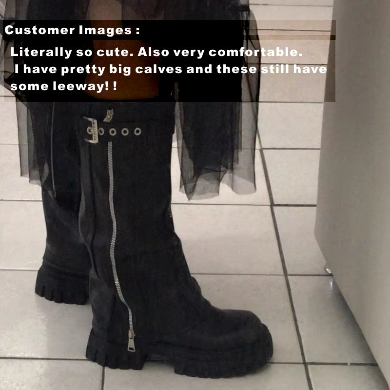 Elegant Black Platform Long Pipe Booties Brown Biker Boots Boots - Tophatter Daily Deals