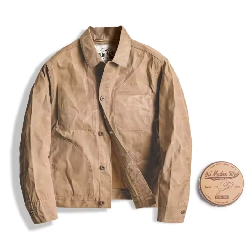 Canvas Oil Wax Men Jackets Khaki Retro Multi-pocket Men's Clothing - Tophatter Daily Deals