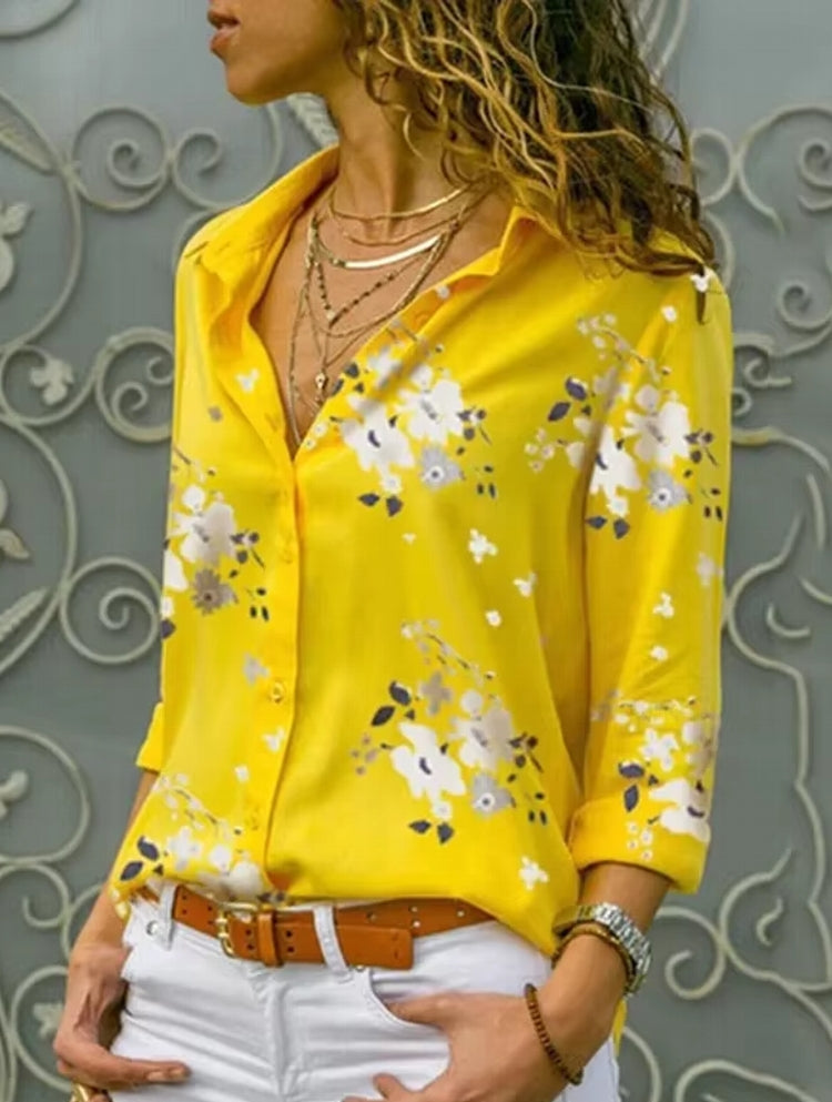Casual Tops Elegant Work Wear Chiffon Shirts Long Sleeve Yellow Blouses - Tophatter Daily Deals