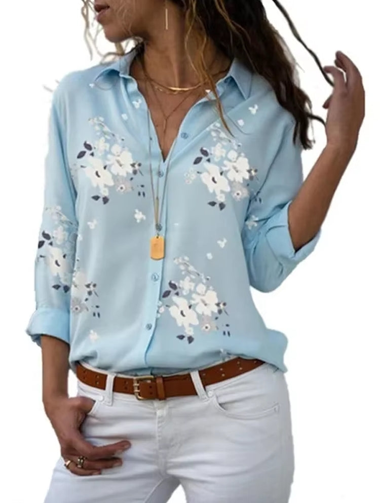 Casual Tops Elegant Work Wear Chiffon Shirts Long Sleeve Sky blue Blouses - Tophatter Daily Deals