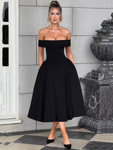 Off-shoulder Backless Sexy Midi Dress Midi Dresses - Tophatter Daily Deals