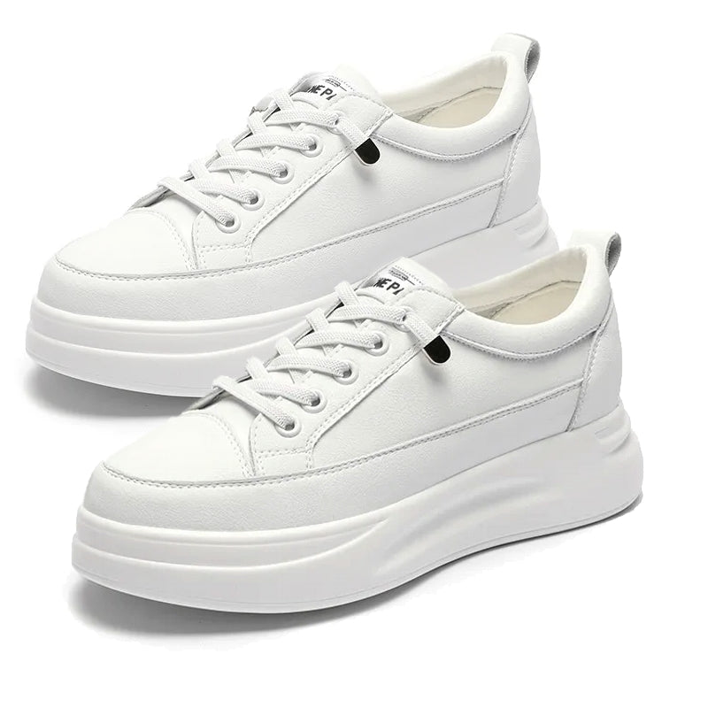 Versatile White Sneakers 4.5cm Platform Flats White High Heel Sneaker - Tophatter Daily Deals