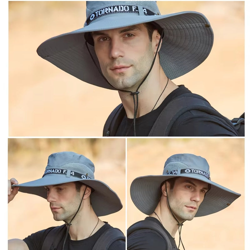 Fashion Big Brim Caps Hat Men Anti-UV Sun Hats Gray Cap - Tophatter Daily Deals