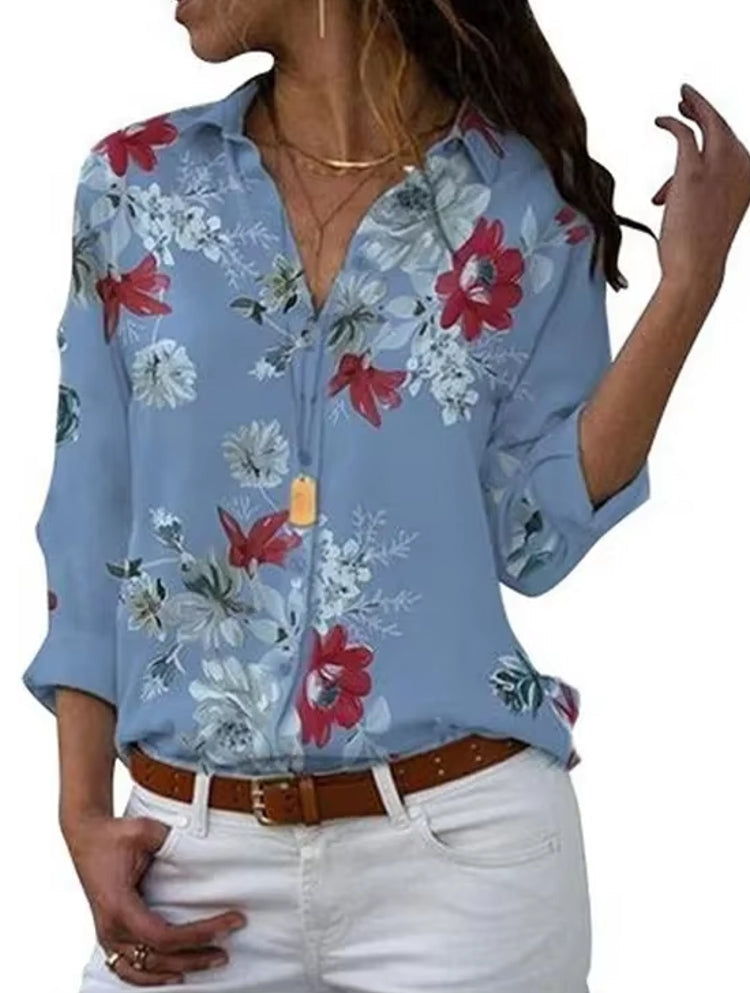 Casual Tops Elegant Work Wear Chiffon Shirts Long Sleeve Blue Blouses - Tophatter Daily Deals
