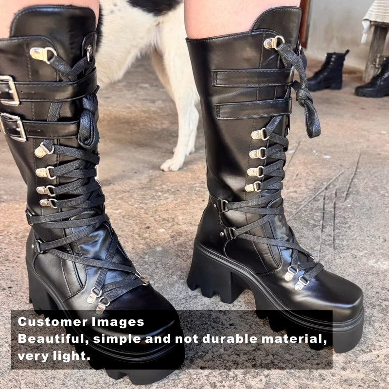 Fashion Mid Tube Boots Lace Up High Platform Wedge Boots Boots - Tophatter Daily Deals