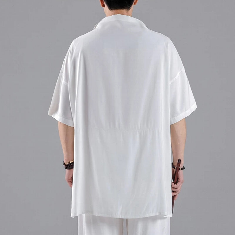 Stylish Men Summer Cotton Linen Black T shirt Blouse Men's Clothing - Tophatter Daily Deals