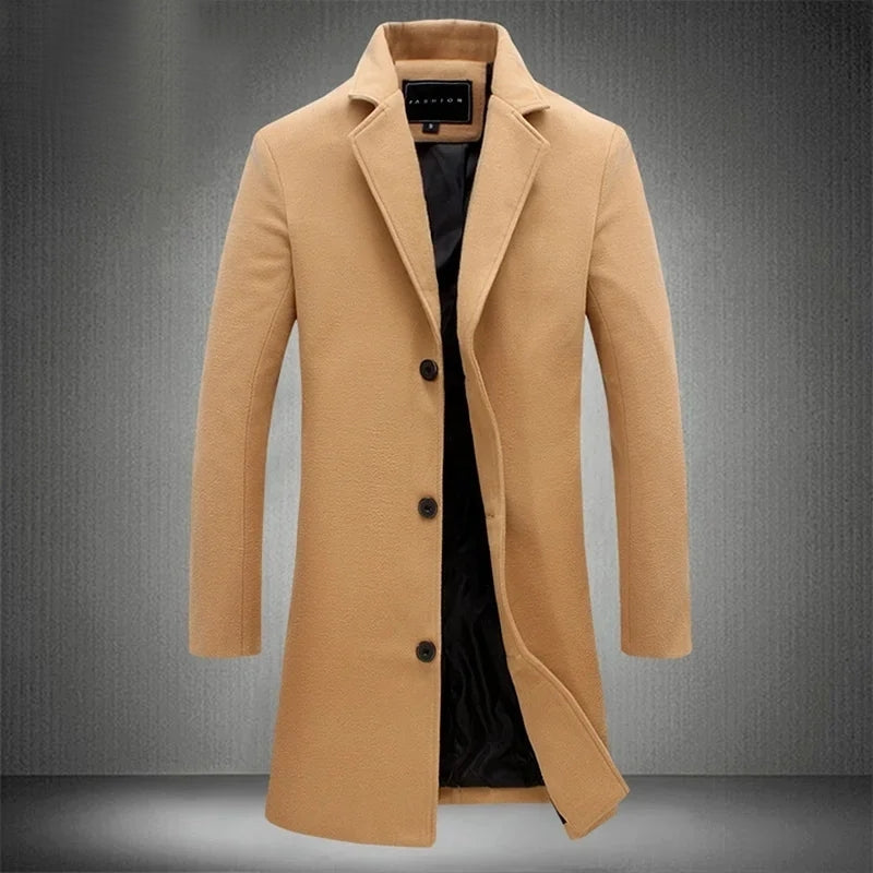 Long Cotton Coat Wool Blend Pure Jacket Khaki Men Jackets - Tophatter Daily Deals