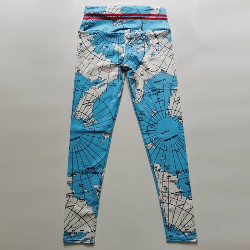 Fashion Print Map Skinny Hip Lift Yoga Pants Leggings - Tophatter Daily Deals