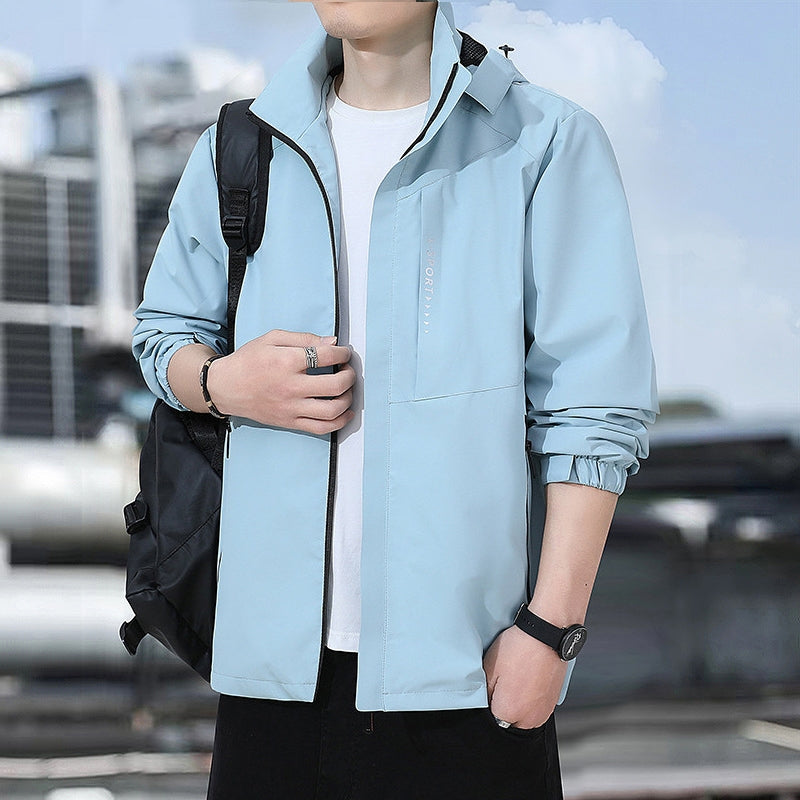 Outdoor Waterproof and Windproof Hooded Windbreaker Coats Sky Blue Tracksuits - Tophatter Daily Deals