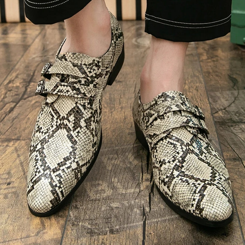 Stylish Men Snake Print Casual Dress Shoes Beige Men Dresses Shoes - Tophatter Daily Deals