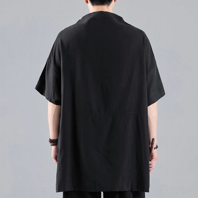 Stylish Men Summer Cotton Linen Black T shirt Blouse Men's Clothing - Tophatter Daily Deals